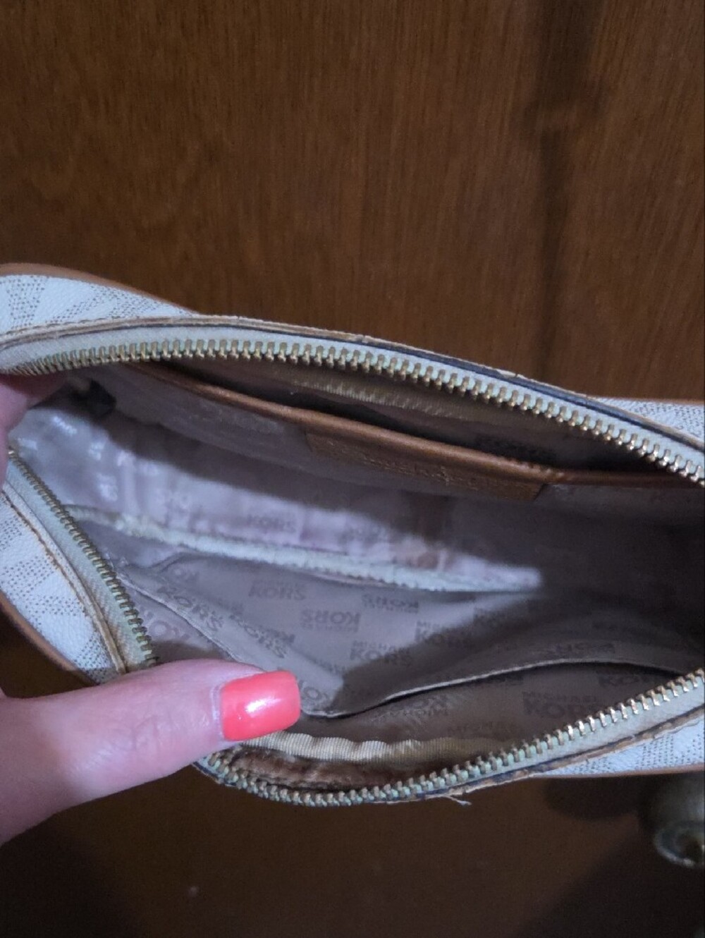 Michael Kors Cream and Brown Monogram Crossbody Bag - Picture 2 of 7